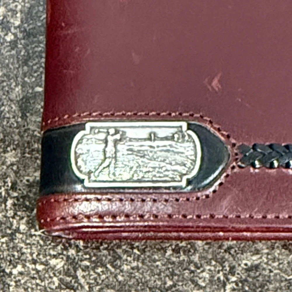 Brighton Men's‎ Distressed Brown Leather Triflold Wallet w/ Silver Metal Golfer